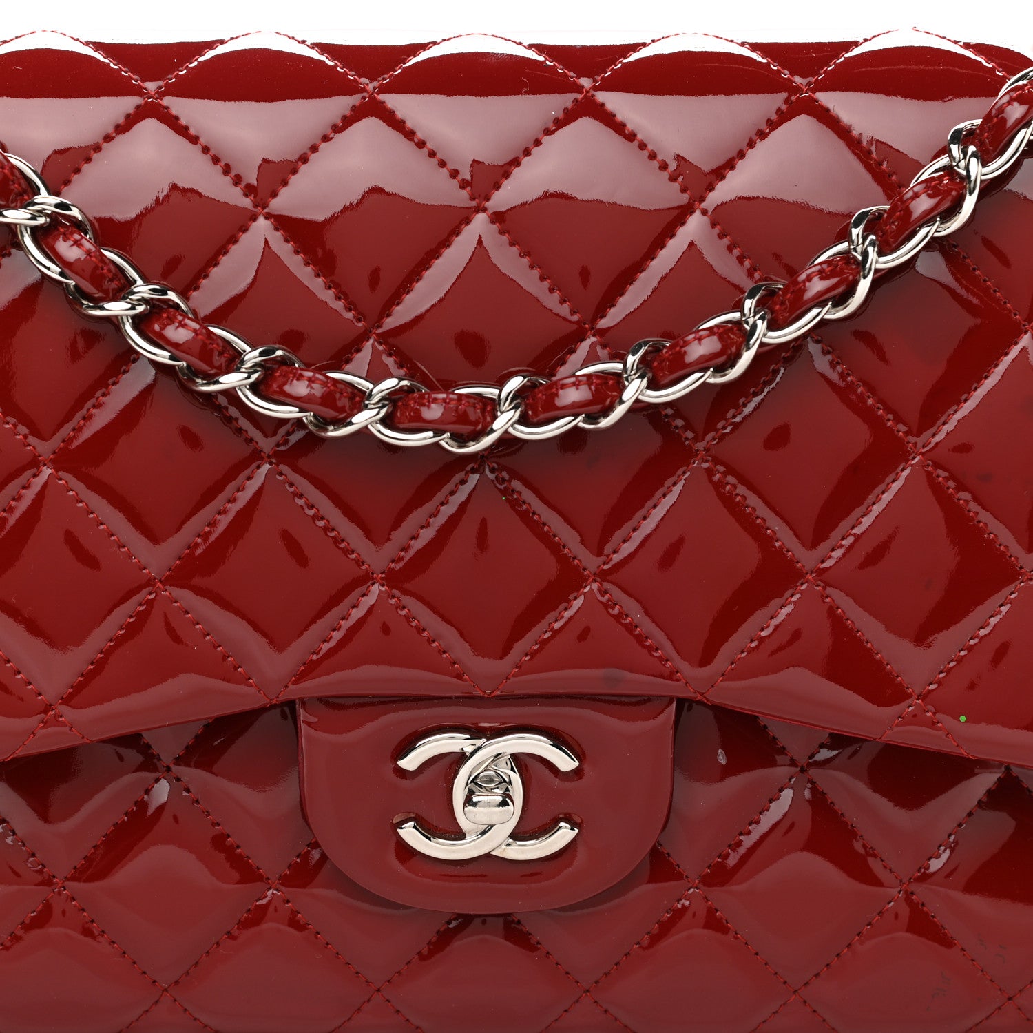 Chanel Patent Quilted Jumbo Double Flap Red 7 of 11