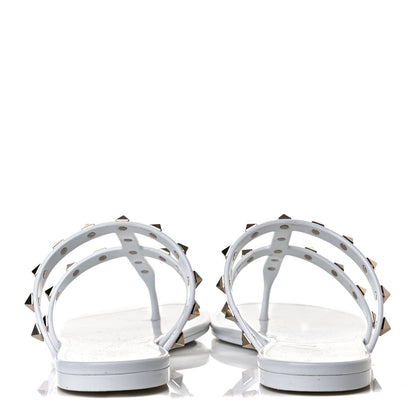 Valentino Garavani PVC Jelly Rockstud Caged Flat Thong Sandals 38 Optic White 6 of 10