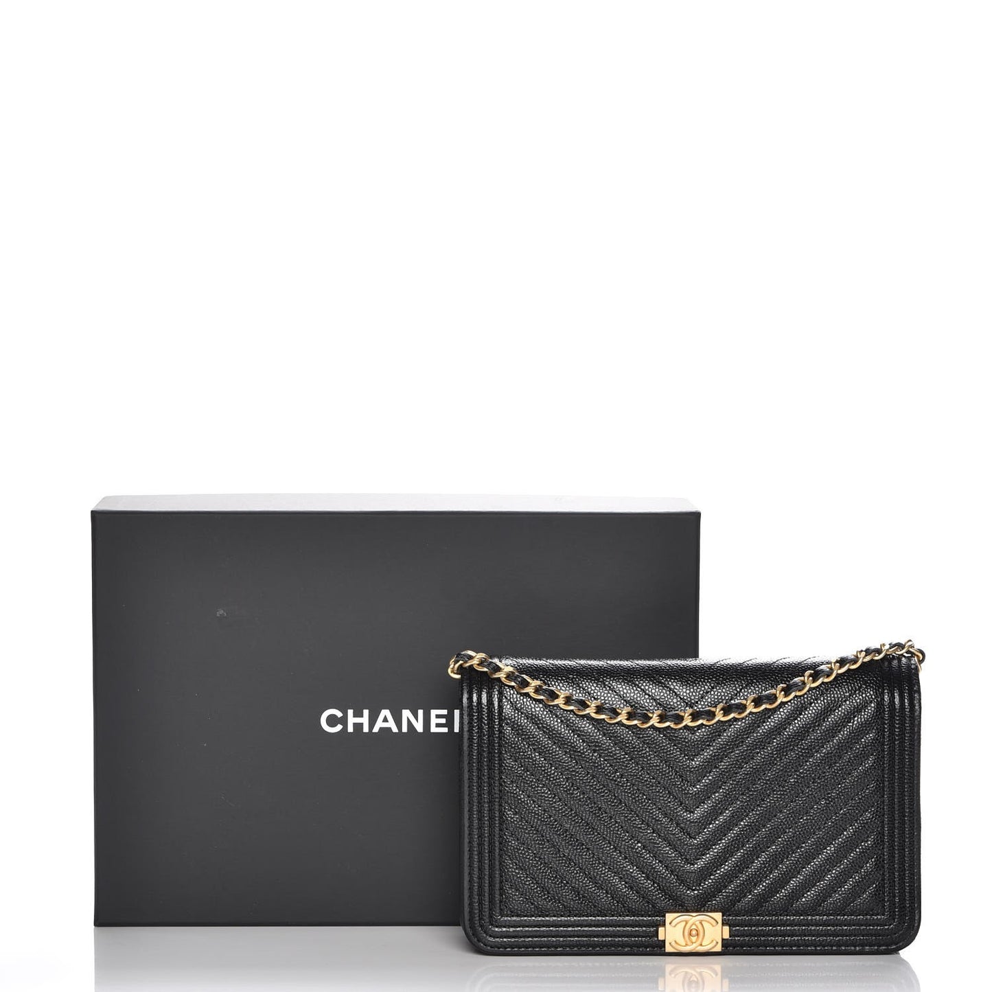 Caviar Quilted Boy Wallet On Chain WOC Black