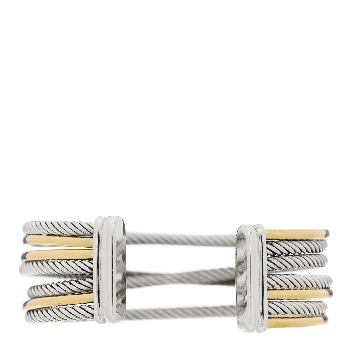 Sterling Silver 18K Yellow Gold 21mm Four Row Crossover Cuff Bracelet