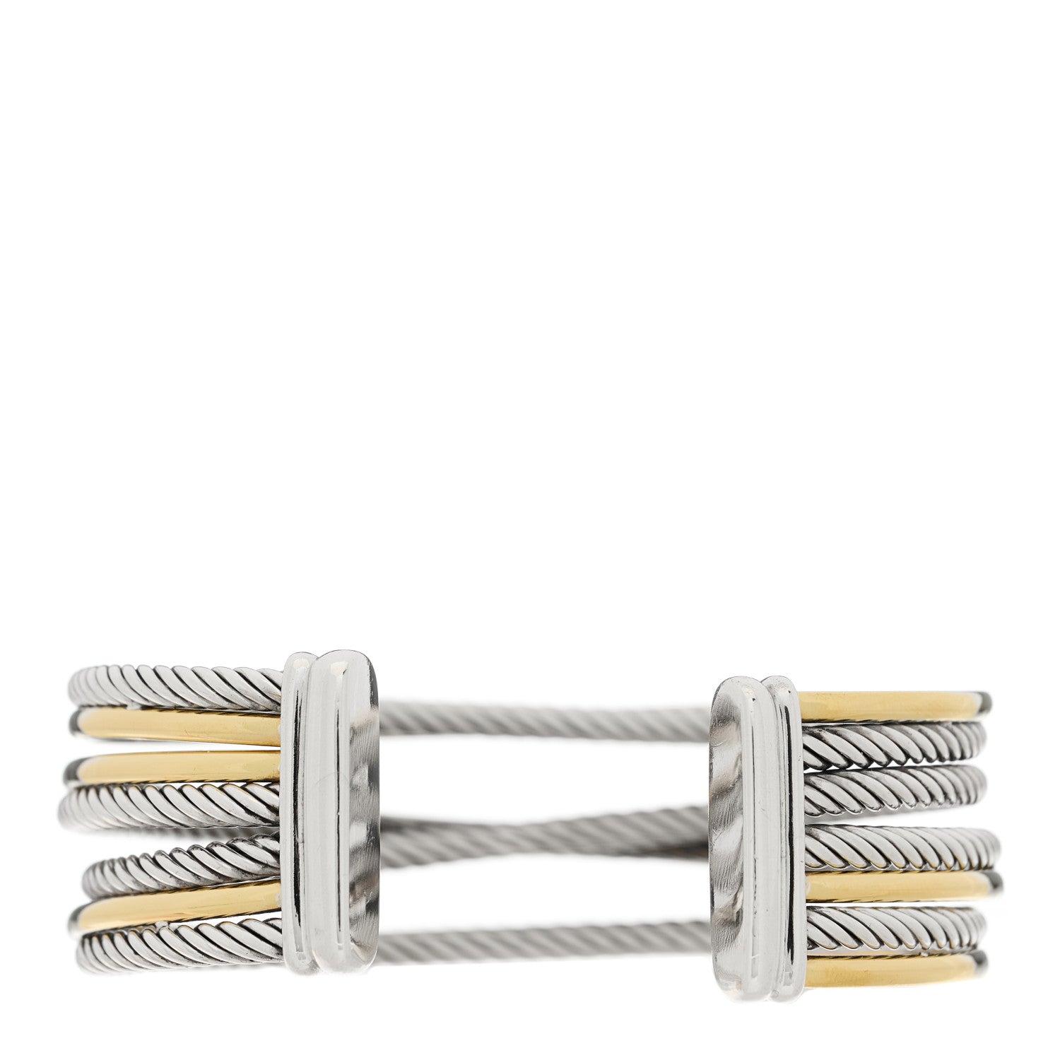 David Yurman Sterling Silver 18K Yellow Gold 21mm Four Row Crossover Cuff Bracelet 2 of 4