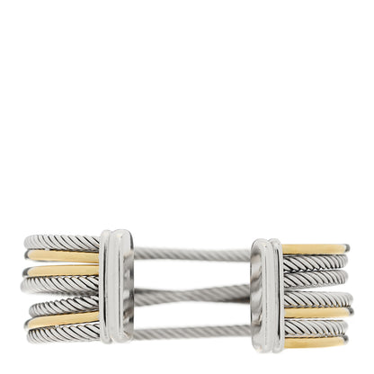 David Yurman Sterling Silver 18K Yellow Gold 21mm Four Row Crossover Cuff Bracelet 2 of 4