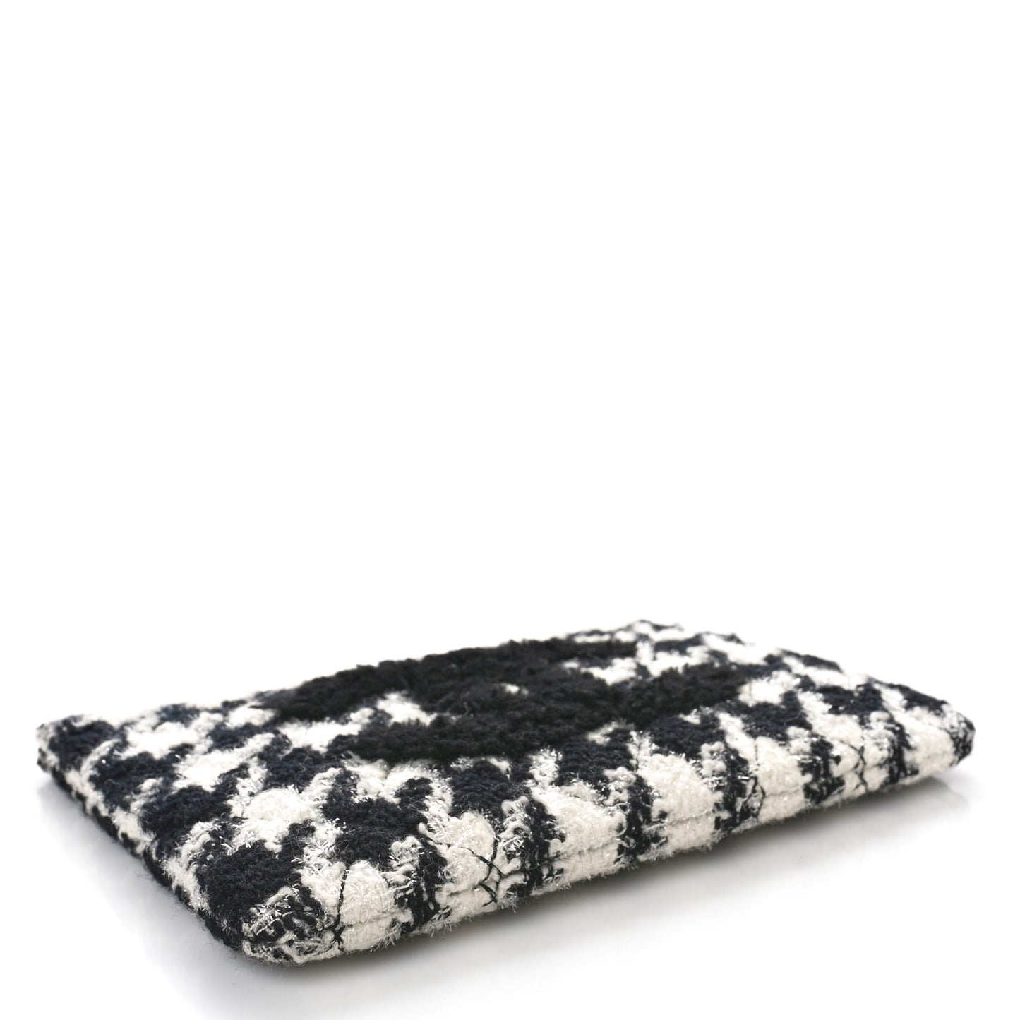 Tweed Shearling Quilted Chanel Cosmetic Pouch White Black