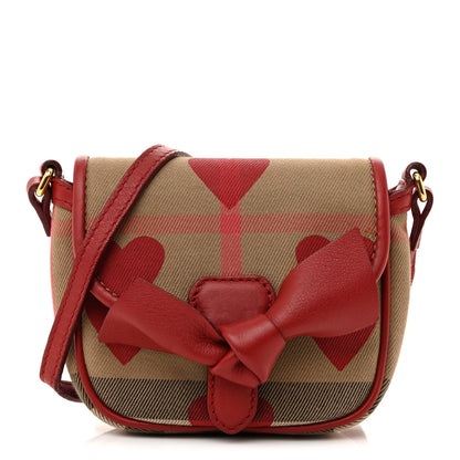 Burberry Calfskin Heart Print House Check Crossbody Beige 1 of 14