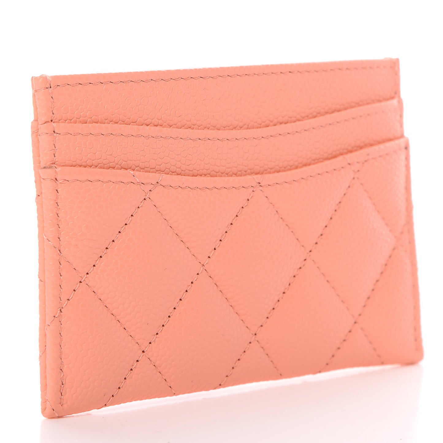 Caviar Quilted Card Holder Coral