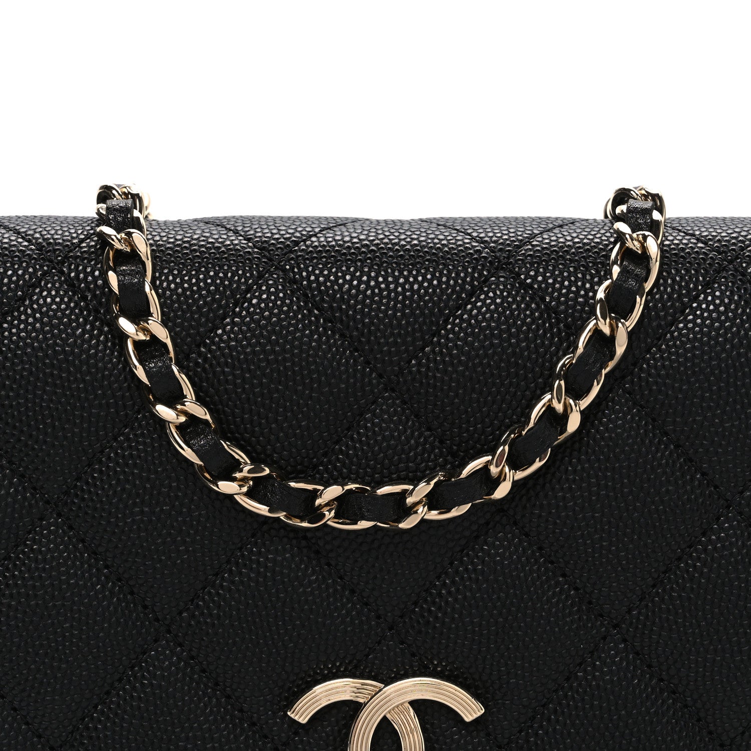 Chanel Caviar Quilted Striated CC Wallet On Chain WOC Black 8 of 11