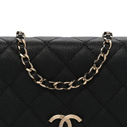 Chanel Caviar Quilted Striated CC Wallet On Chain WOC Black 8 of 11