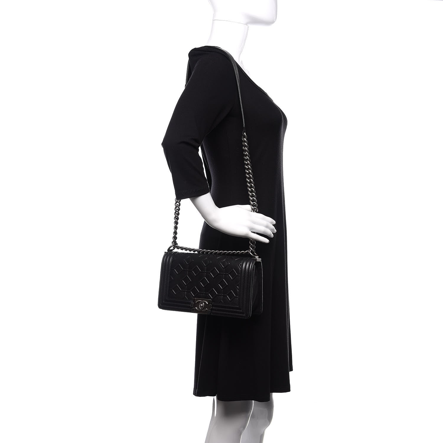 Chanel Calfskin Crystal Embossed Medium Boy Flap Black 2 of 11