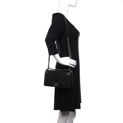 Chanel Calfskin Crystal Embossed Medium Boy Flap Black 2 of 11