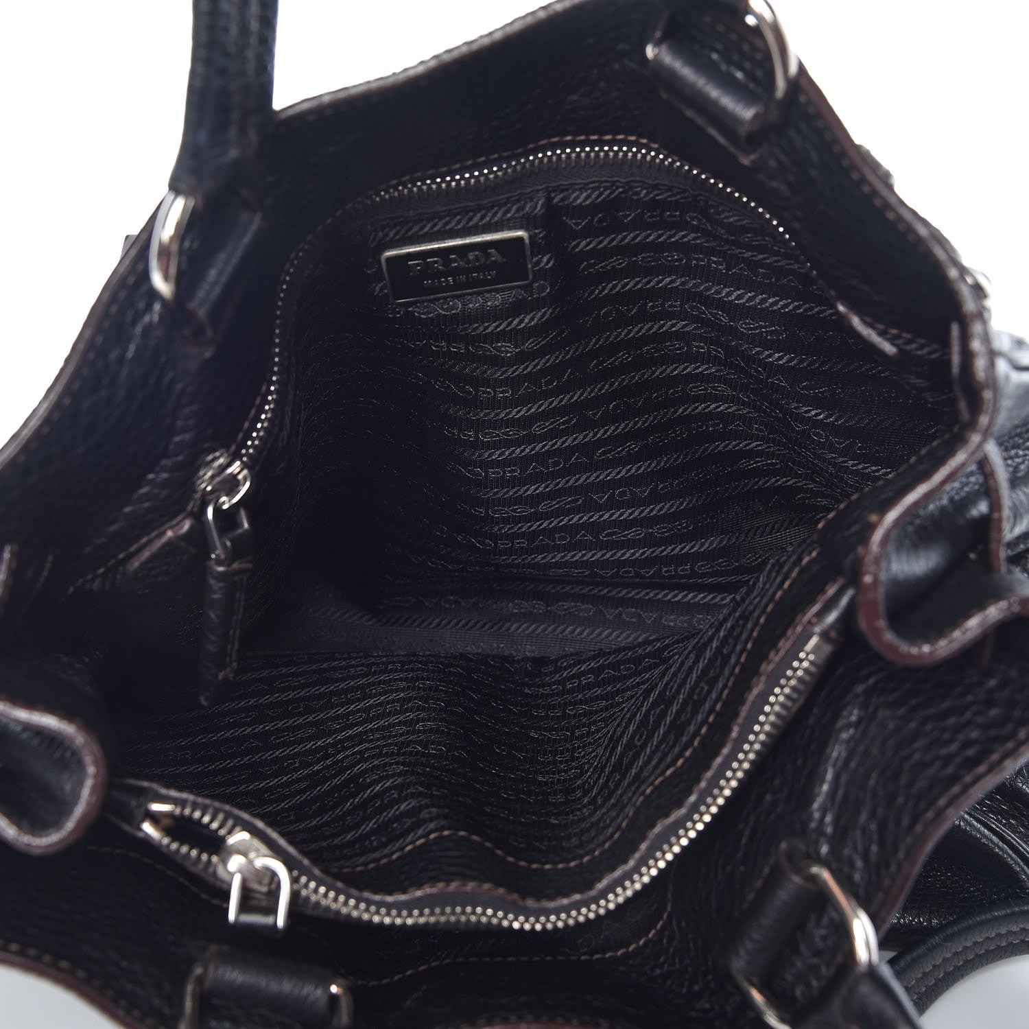 Prada Vitello Daino Side Pocket Tote Black 6 of 9