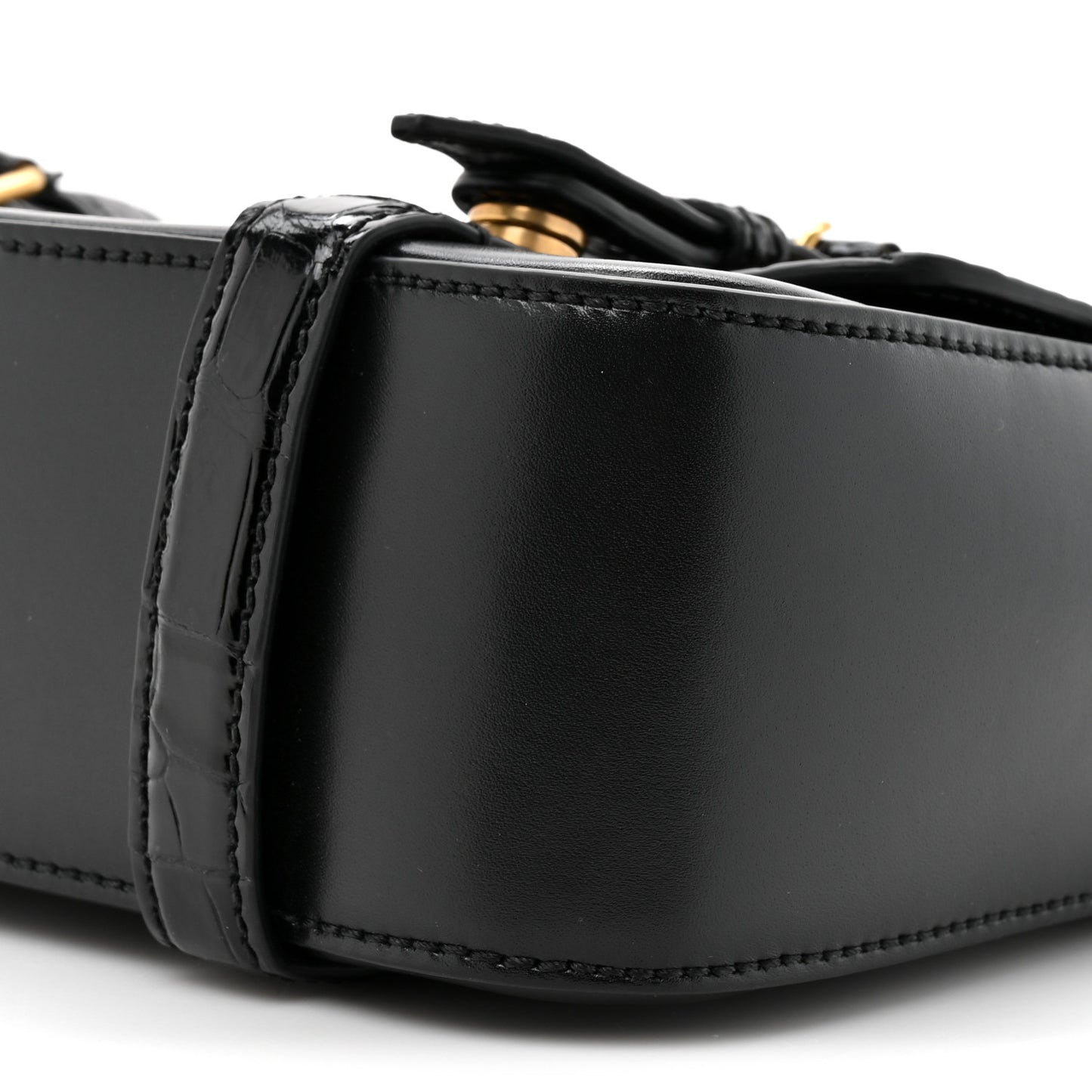 Calfskin Crocodile GG Double Buckle Medium Messenger Bag Black