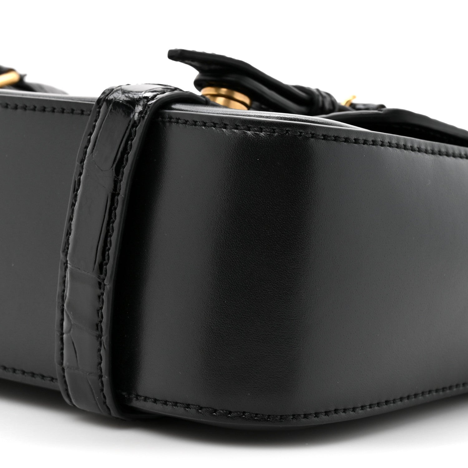 Gucci Calfskin Crocodile GG Double Buckle Medium Messenger Bag Black 9 of 12
