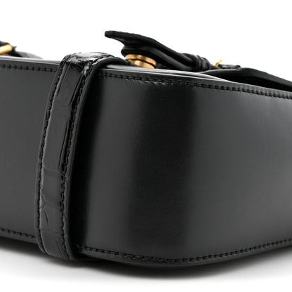 Gucci Calfskin Crocodile GG Double Buckle Medium Messenger Bag Black 9 of 12