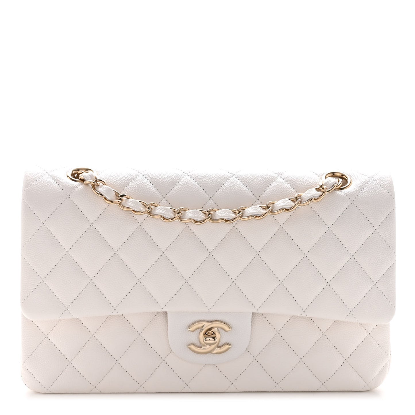 Caviar Quilted Medium Double Flap White