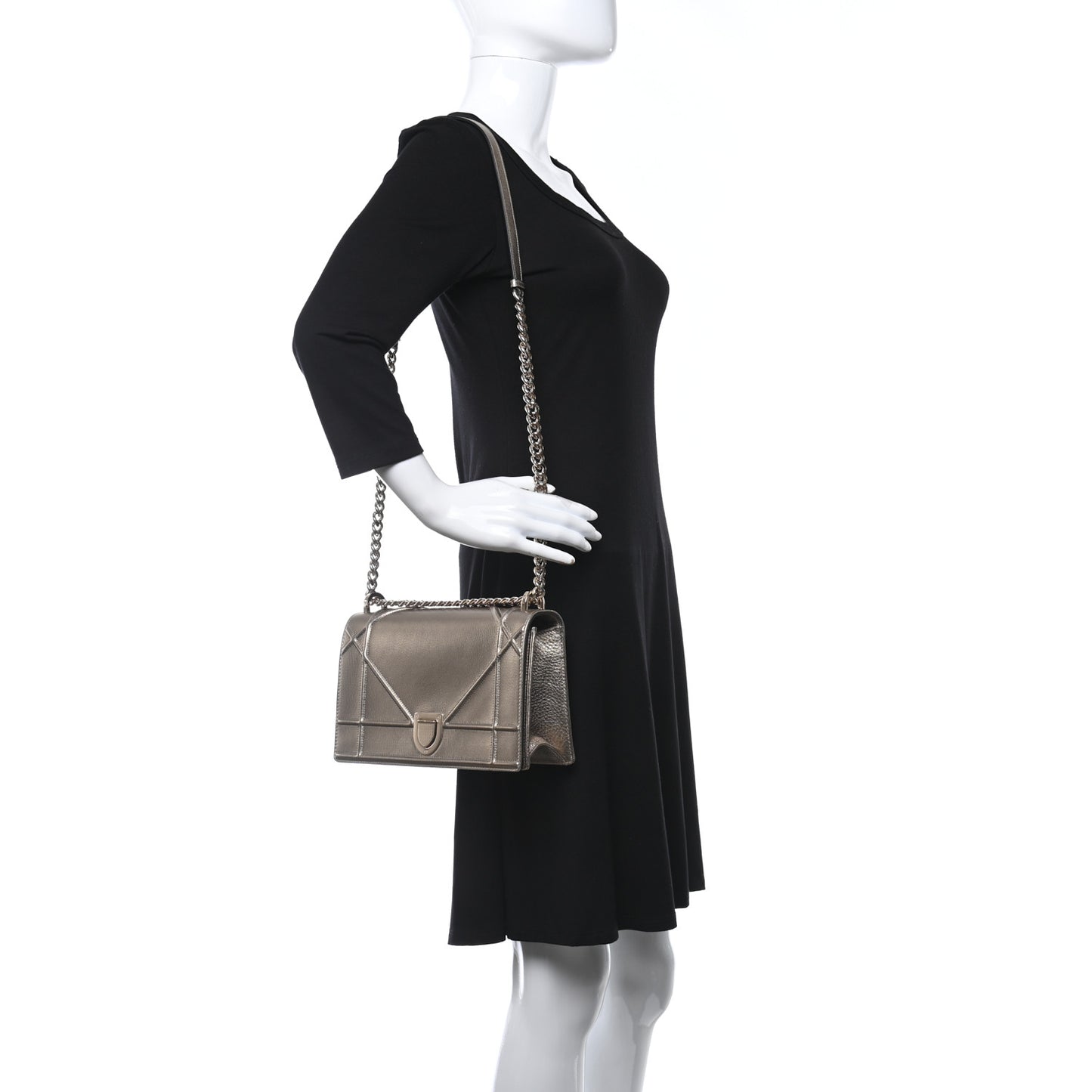 Metallic Grained Calfskin Medium Diorama Flap Bag Pale Gold