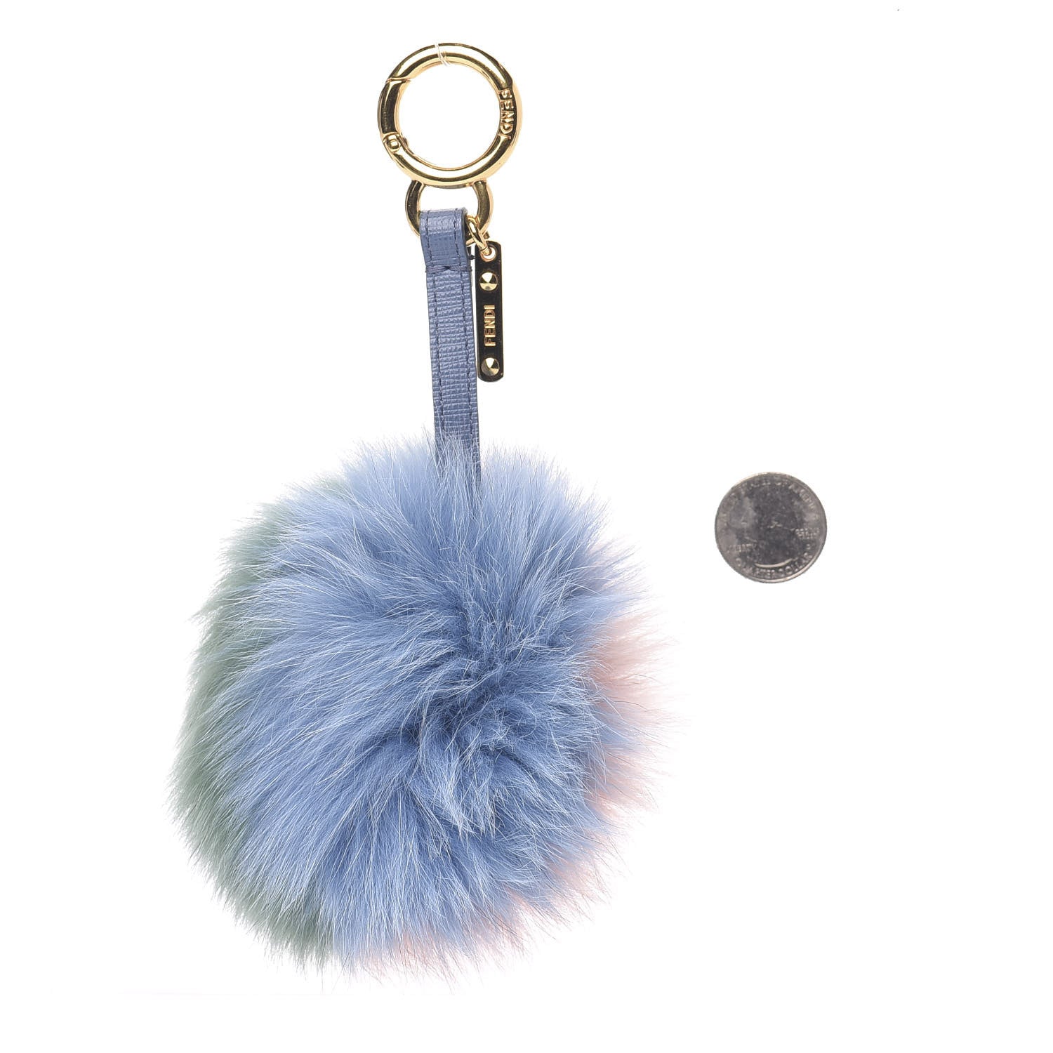 Fendi Fox Fur Vitello Elite Tri-Color Pom Pom Bag Charm Pink Nebula Acqua Ceruleo 2 of 3