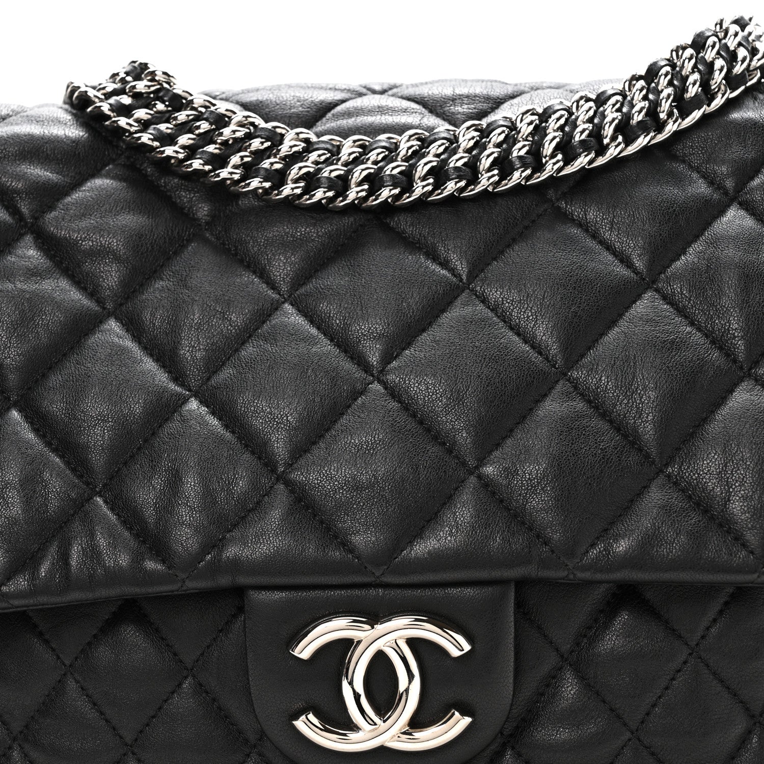 Chanel Washed Lambskin Quilted Maxi Chain Around Flap Black 8 of 10
