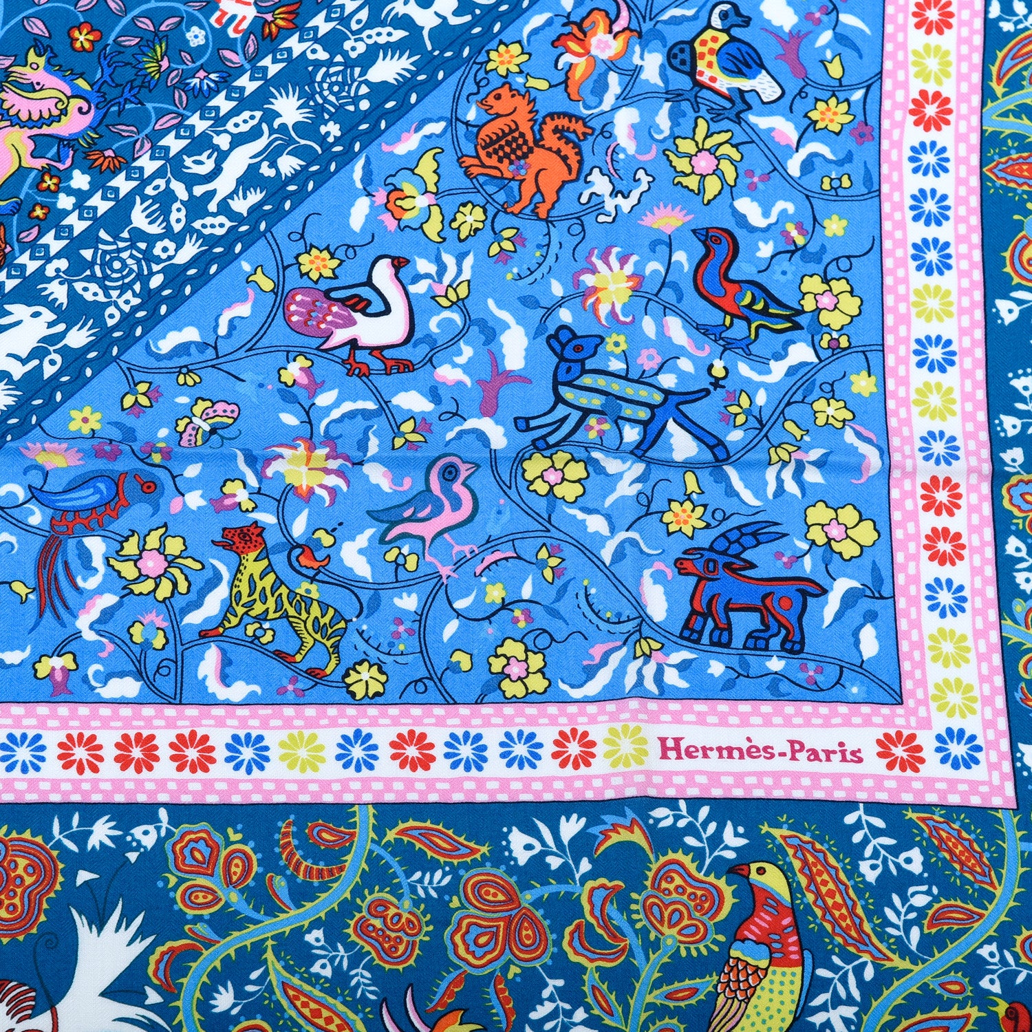 Hermes Cashmere Silk Jardins De Soie Shawl 140 Bleu Vert Rose 3 of 6