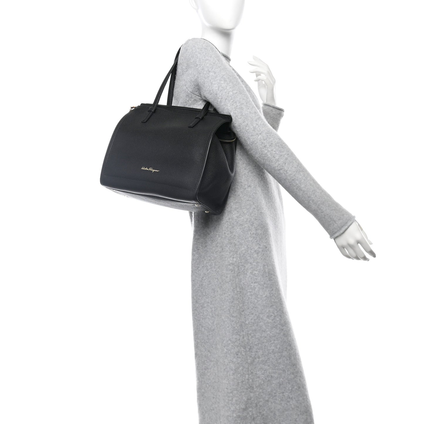 Hammered Calfskin Double Handle Medium Amy Tote Black