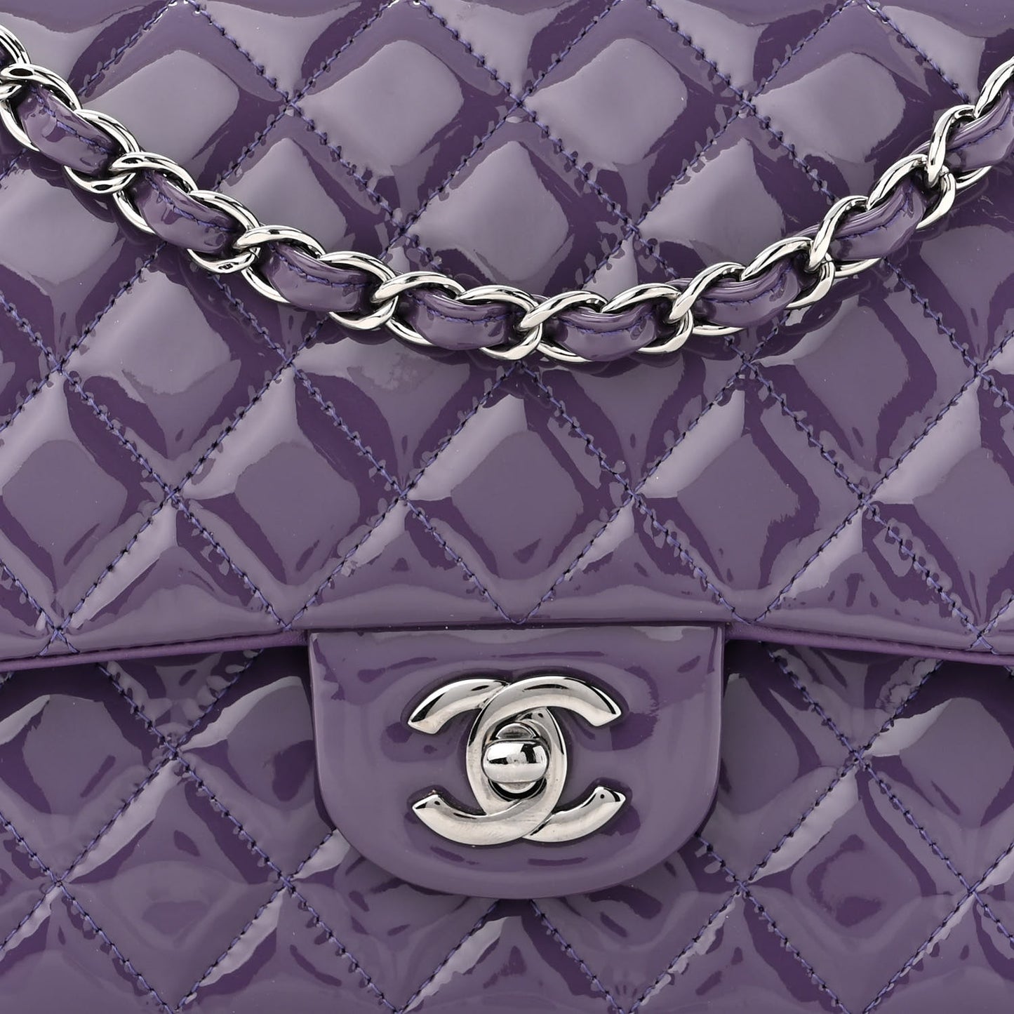 Patent Quilted Medium Double Flap Light Purple