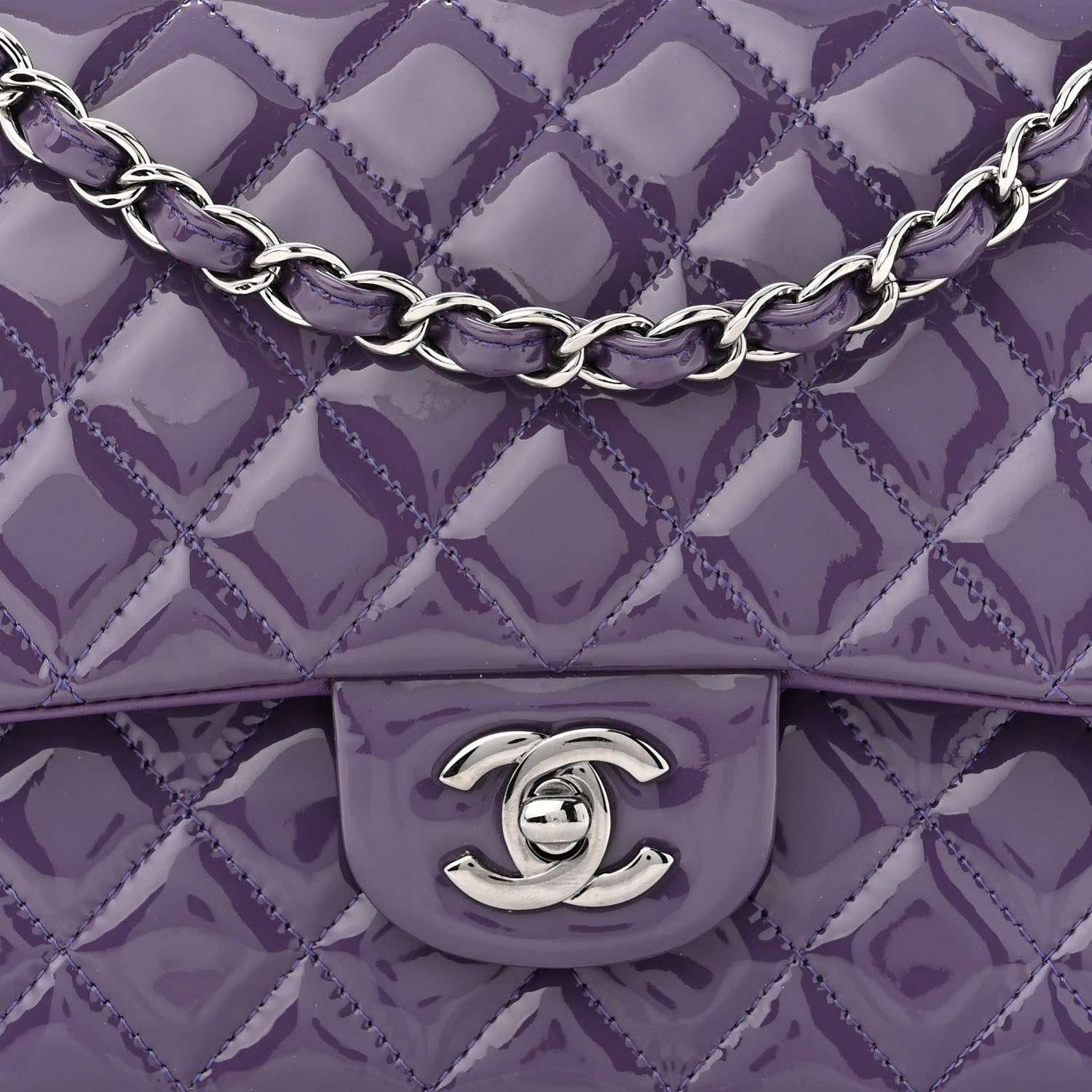 Chanel Patent Quilted Medium Double Flap Light Purple 8 of 11