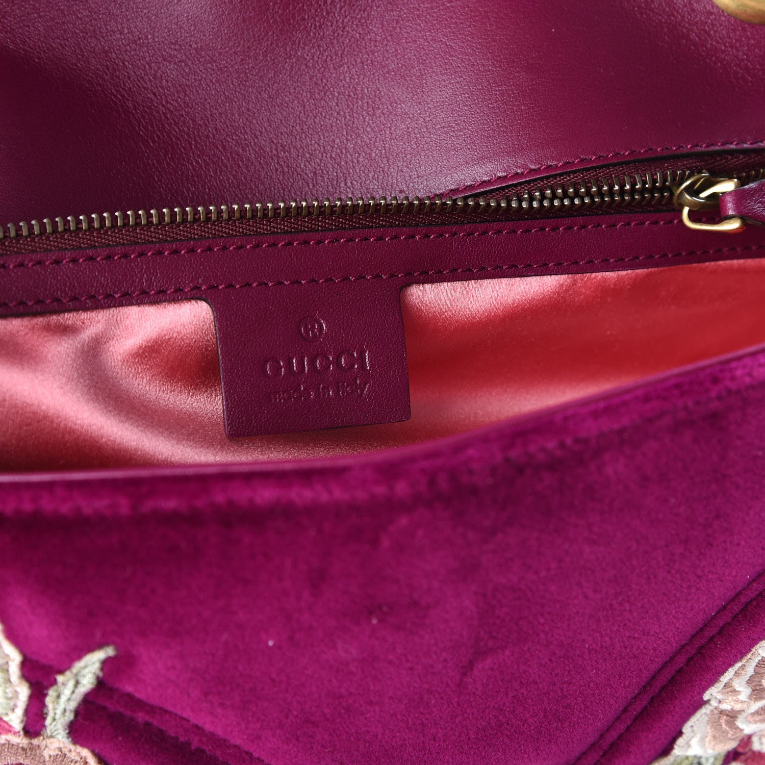 Gucci Velvet Matelasse Embroidered Small GG Marmont Shoulder Bag Fuchsia Violet Cyclamen 7 of 8