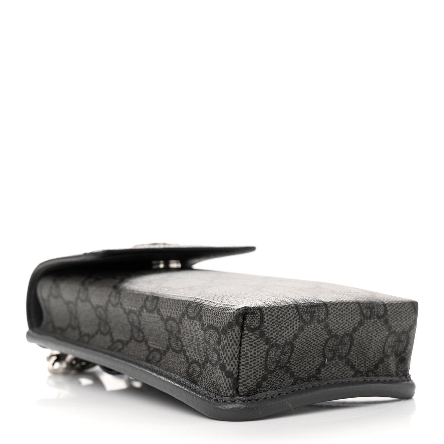 GG Supreme Monogram Textured Dollar Calfskin Phone Crossbody Bag Grey Black Graphite Grey