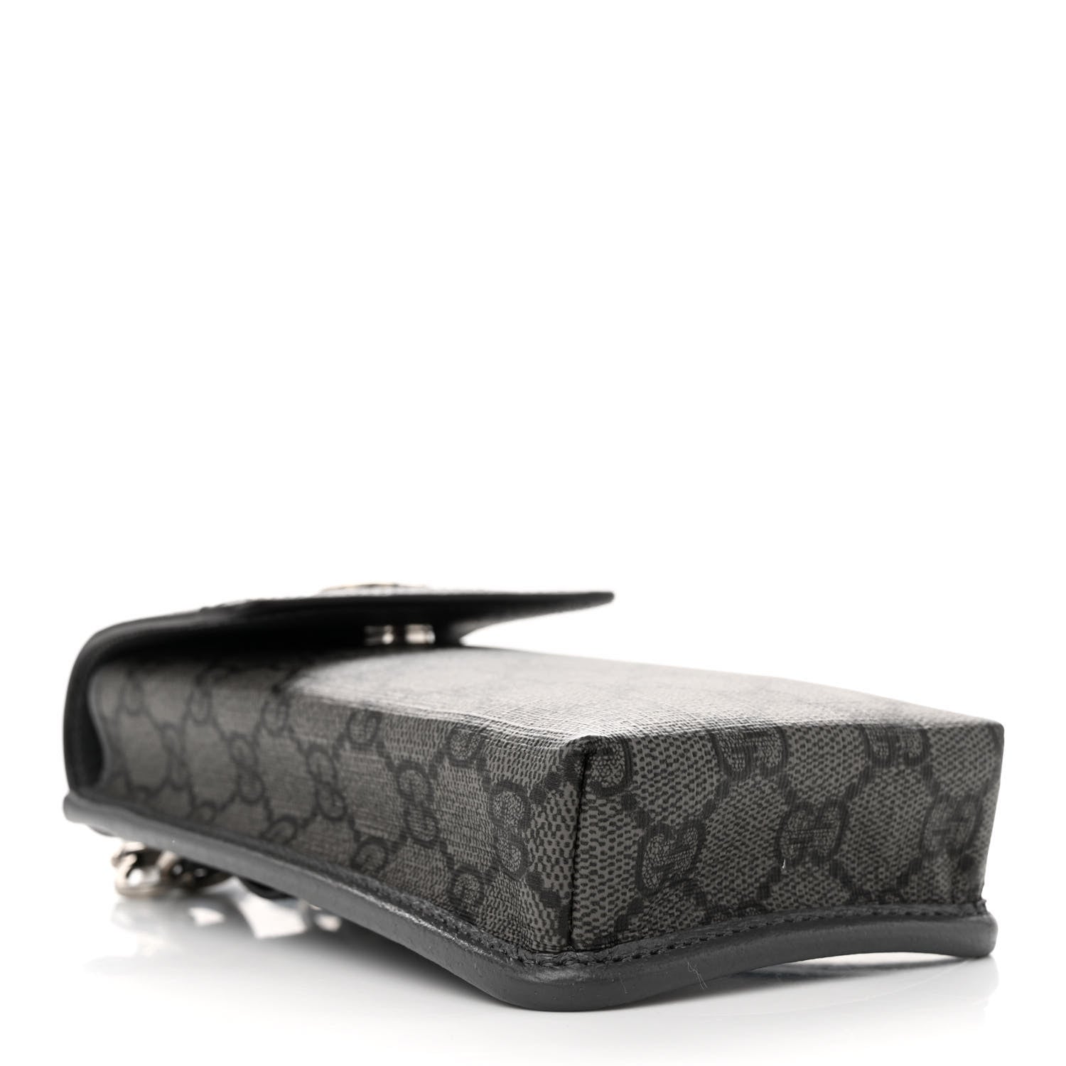 Gucci GG Supreme Monogram Textured Dollar Calfskin Phone Crossbody Bag Grey Black Graphite Grey 4 of 12