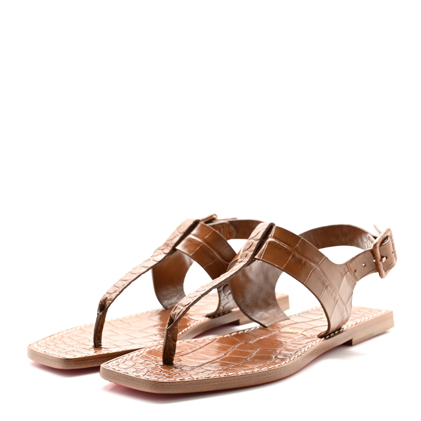 Calfskin Crocodile Embossed Cubongo Sandals 36 Biscotto
