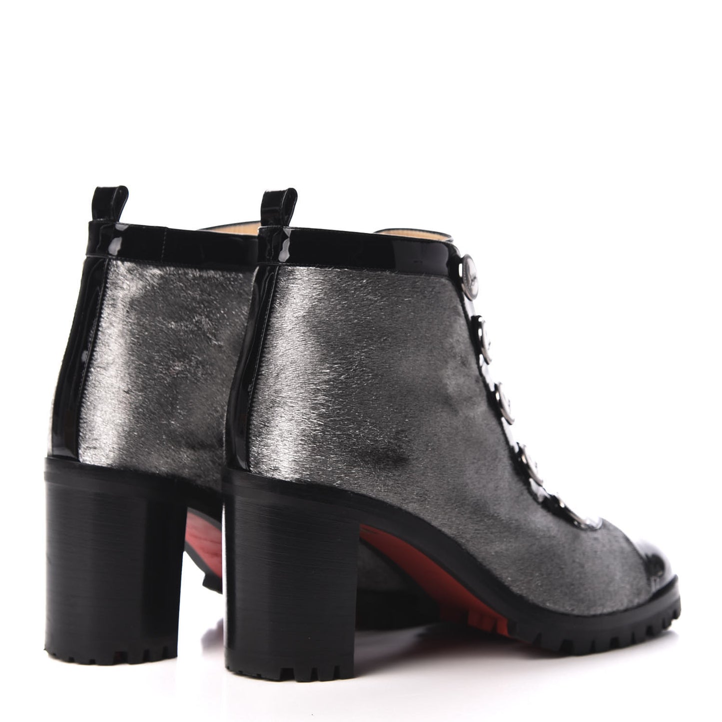 Patent Pony Hair Alphabouton 70 Ankle Boots 39 Black Silver