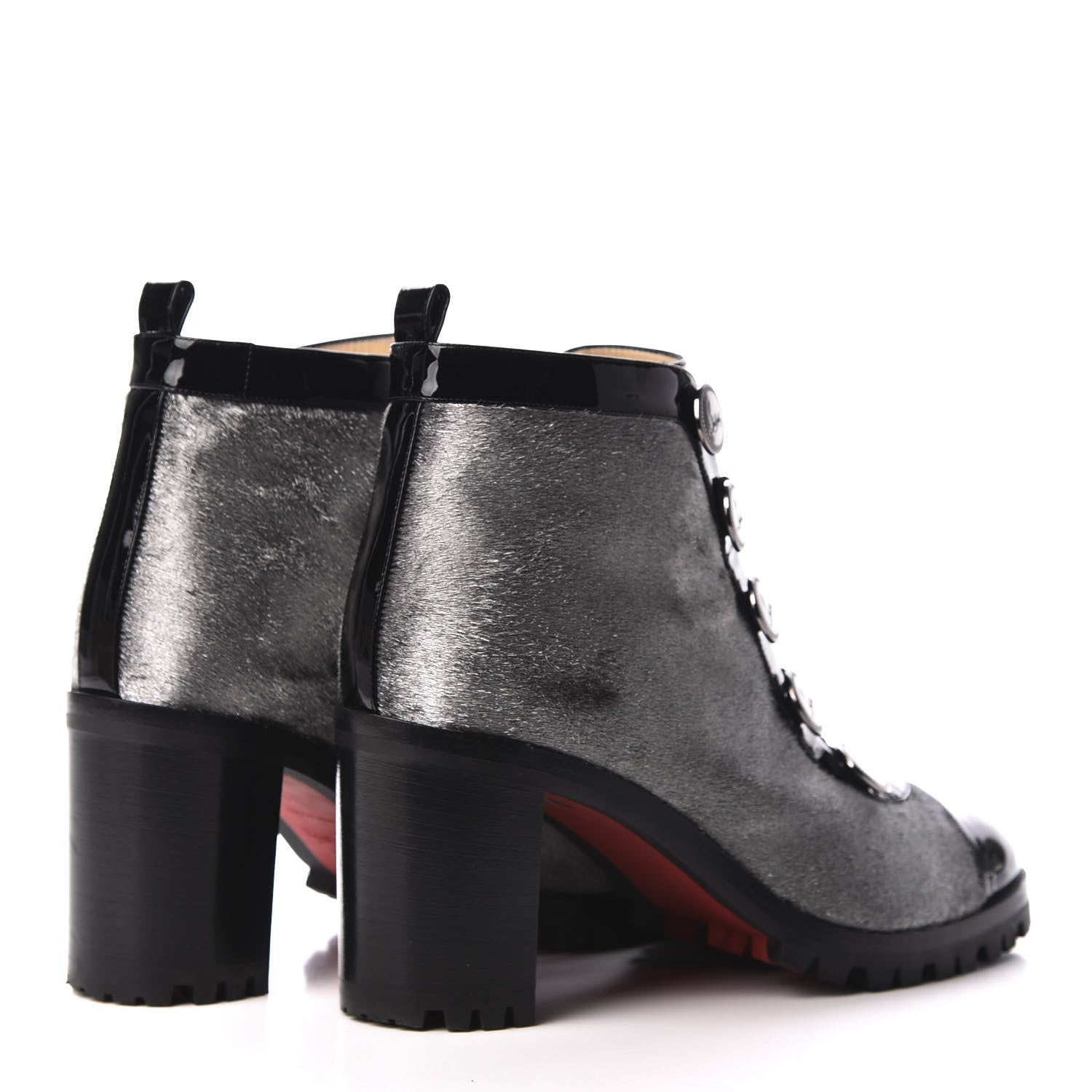 Christian Louboutin Patent Pony Hair Alphabouton 70 Ankle Boots 39 Black Silver 5 of 10
