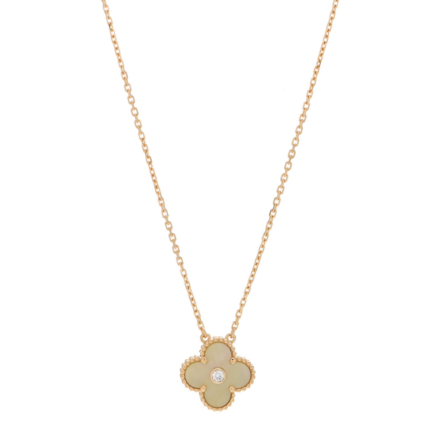 Van Cleef & Arpels 18K Yellow Gold Diamond Yellow Mother of Pearl Vintage Alhambra Pendant Necklace 1 of 5