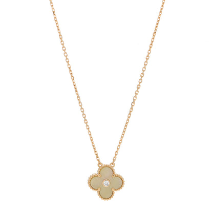 Van Cleef & Arpels 18K Yellow Gold Diamond Yellow Mother of Pearl Vintage Alhambra Pendant Necklace 1 of 5