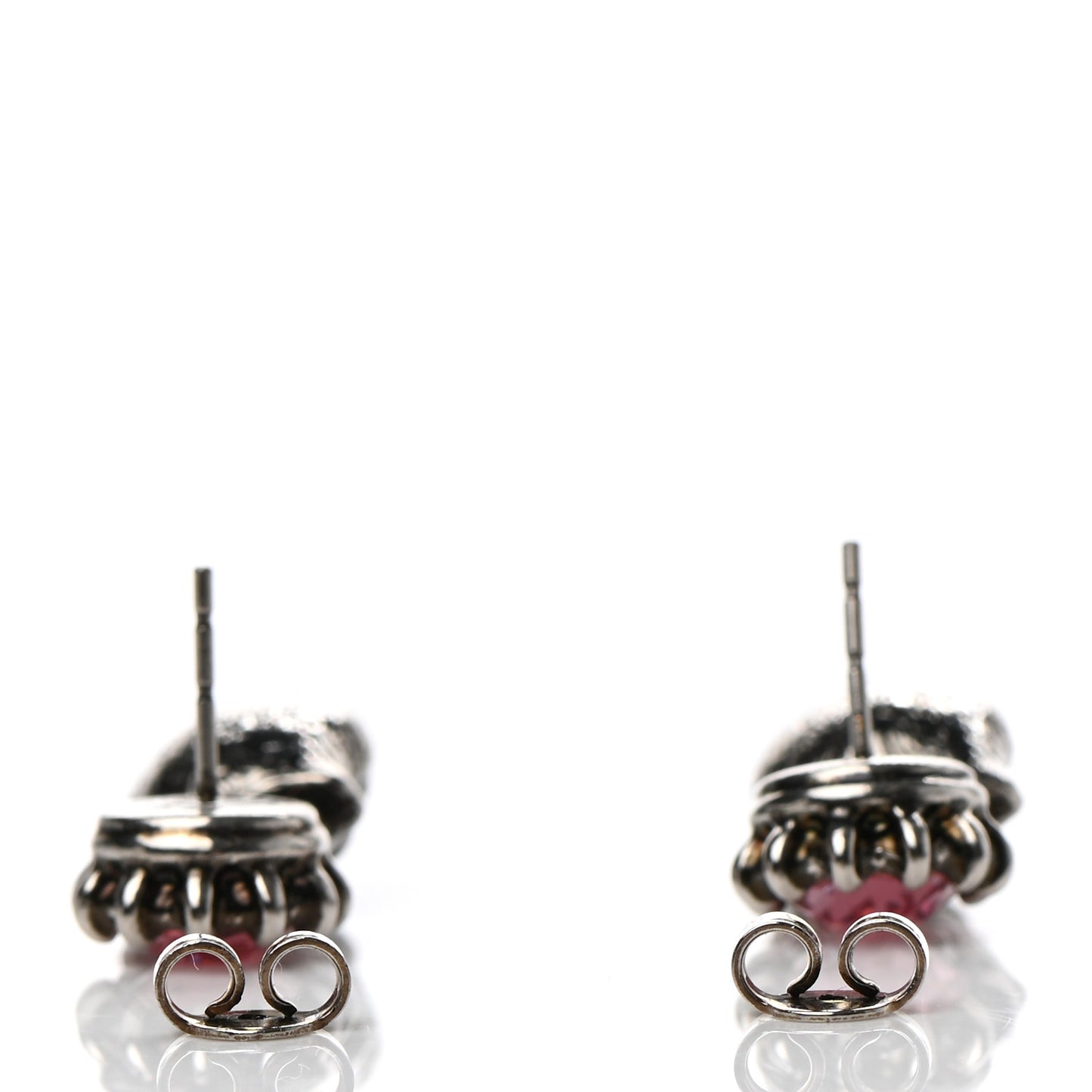 Metal Crystal Feline Earrings Aged Silver Pink