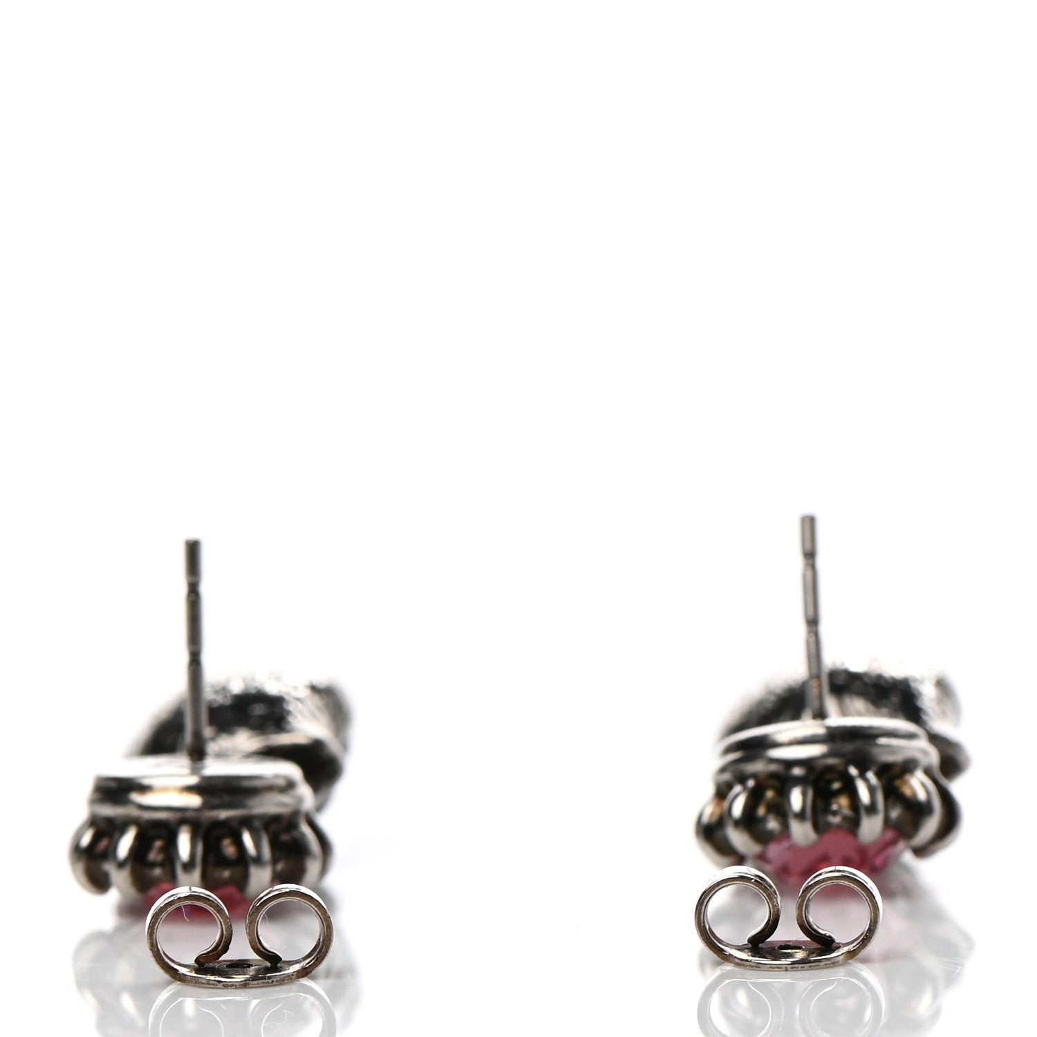 Gucci Metal Crystal Feline Earrings Aged Silver Pink 3 of 4