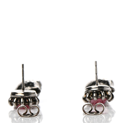 Gucci Metal Crystal Feline Earrings Aged Silver Pink 3 of 4