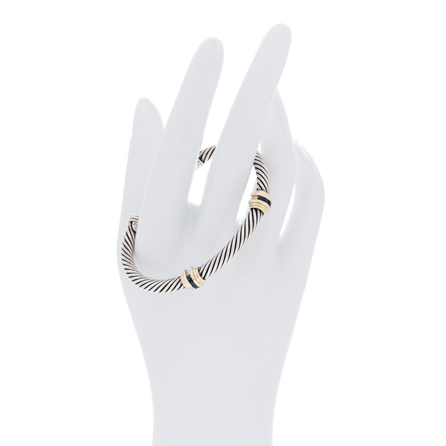 Sterling Silver 14K Yellow Gold Blue Sapphire 5mm Cable Classics Two Station Bracelet