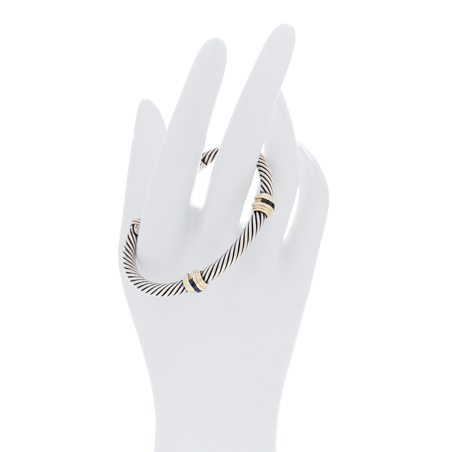 David Yurman Sterling Silver 14K Yellow Gold Blue Sapphire 5mm Cable Classics Two Station Bracelet 2 of 5