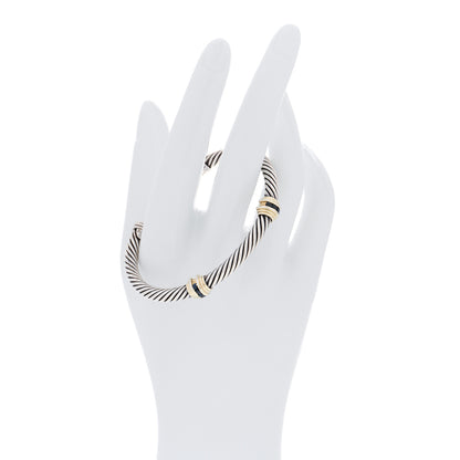 David Yurman Sterling Silver 14K Yellow Gold Blue Sapphire 5mm Cable Classics Two Station Bracelet 2 of 5