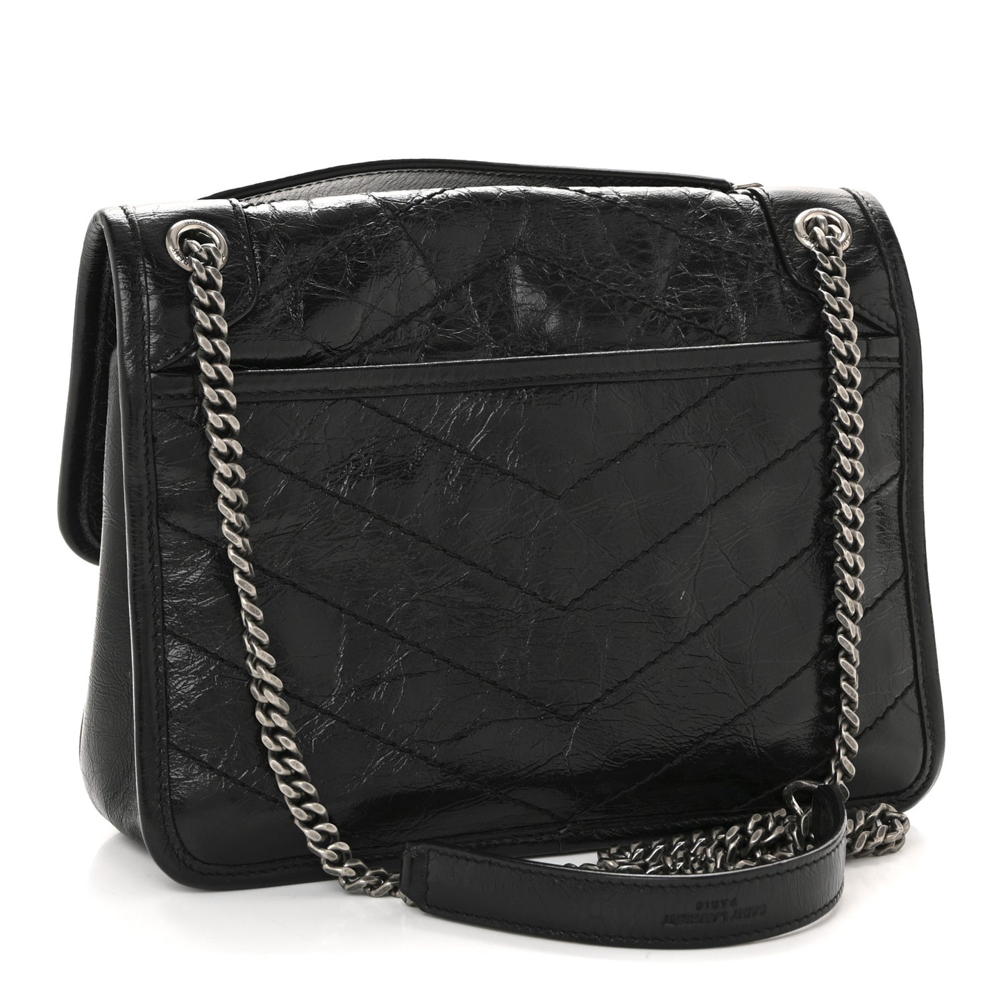 Crinkled Calfskin Matelasse Monogram Baby Niki Chain Satchel Black