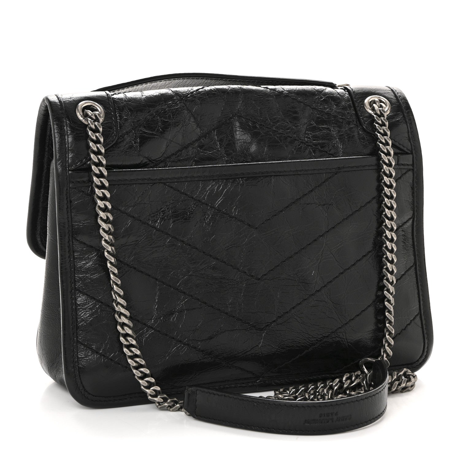 Saint Laurent Crinkled Calfskin Matelasse Monogram Baby Niki Chain Satchel Black 3 of 13