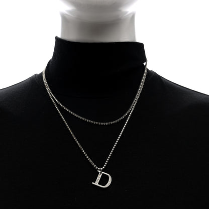 Christian Dior Crystal D Double Chain Necklace Silver 2 of 4