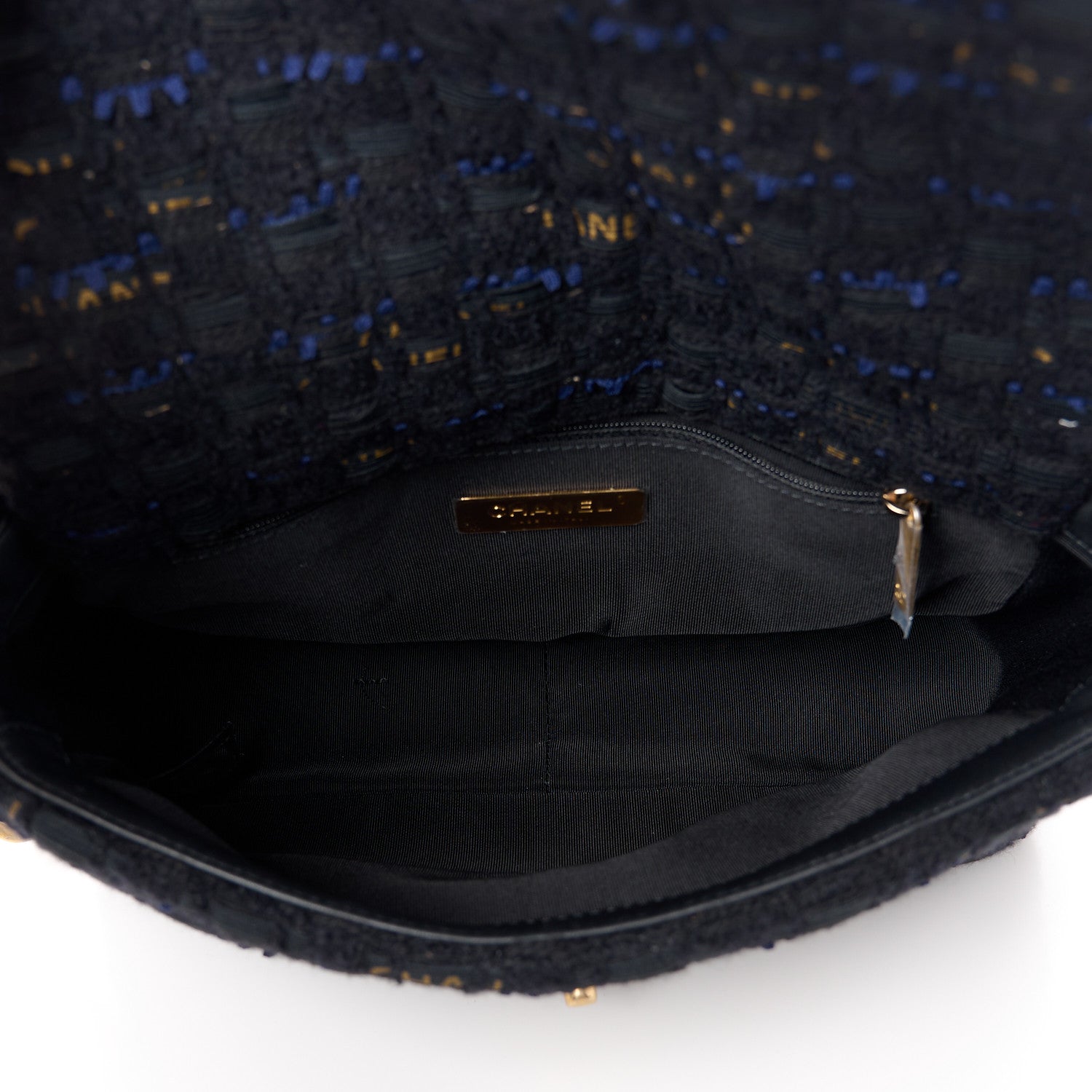 Chanel Tweed Quilted Medium Chanel 19 Flap Black Navy Gold 5 of 11