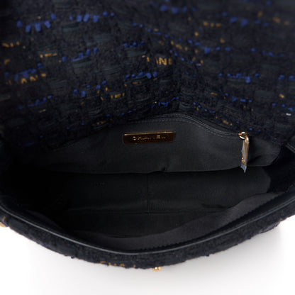 Chanel Tweed Quilted Medium Chanel 19 Flap Black Navy Gold 5 of 11