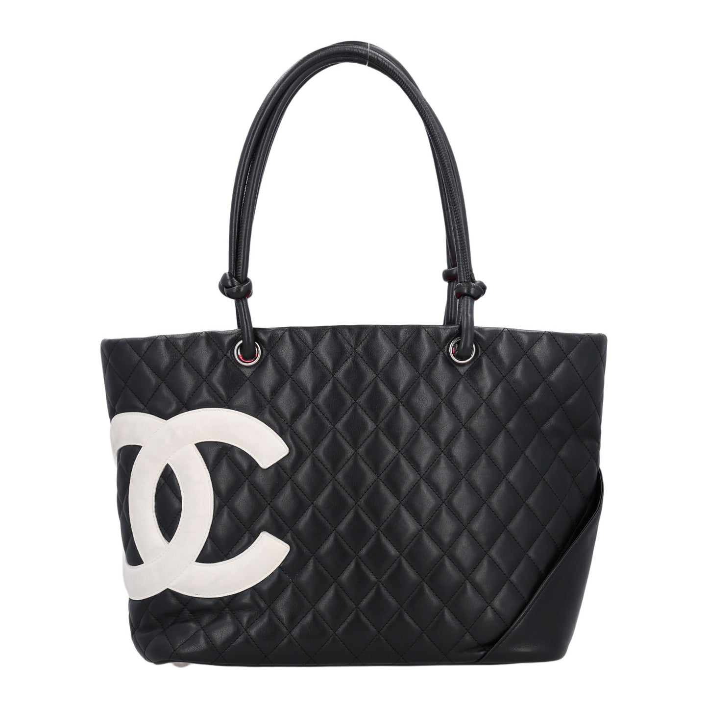 Calfskin Quilted Large Cambon Tote Black White
