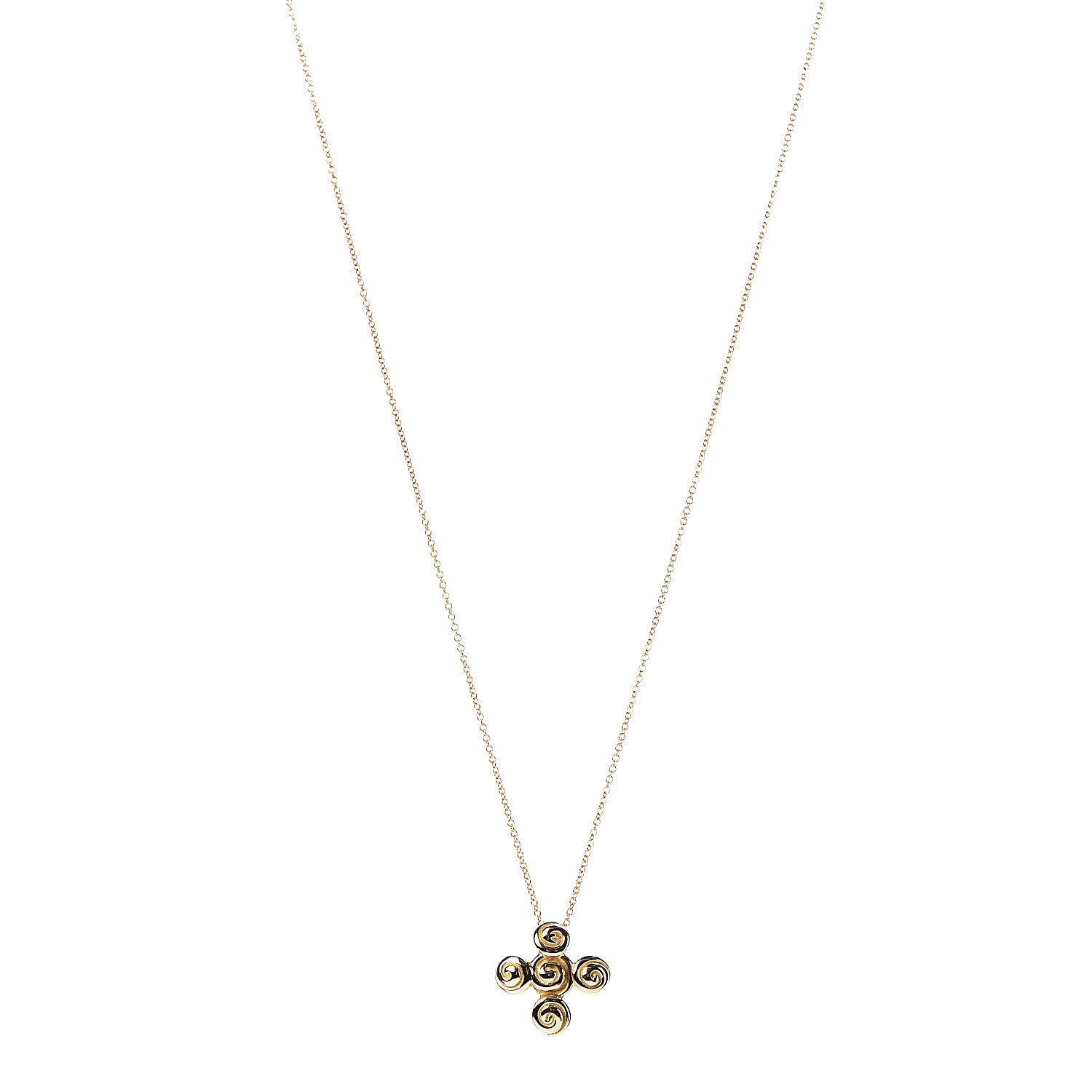 Tiffany 18K Yellow Gold Spiro Swirl Cross Pendant Necklace 1 of 7