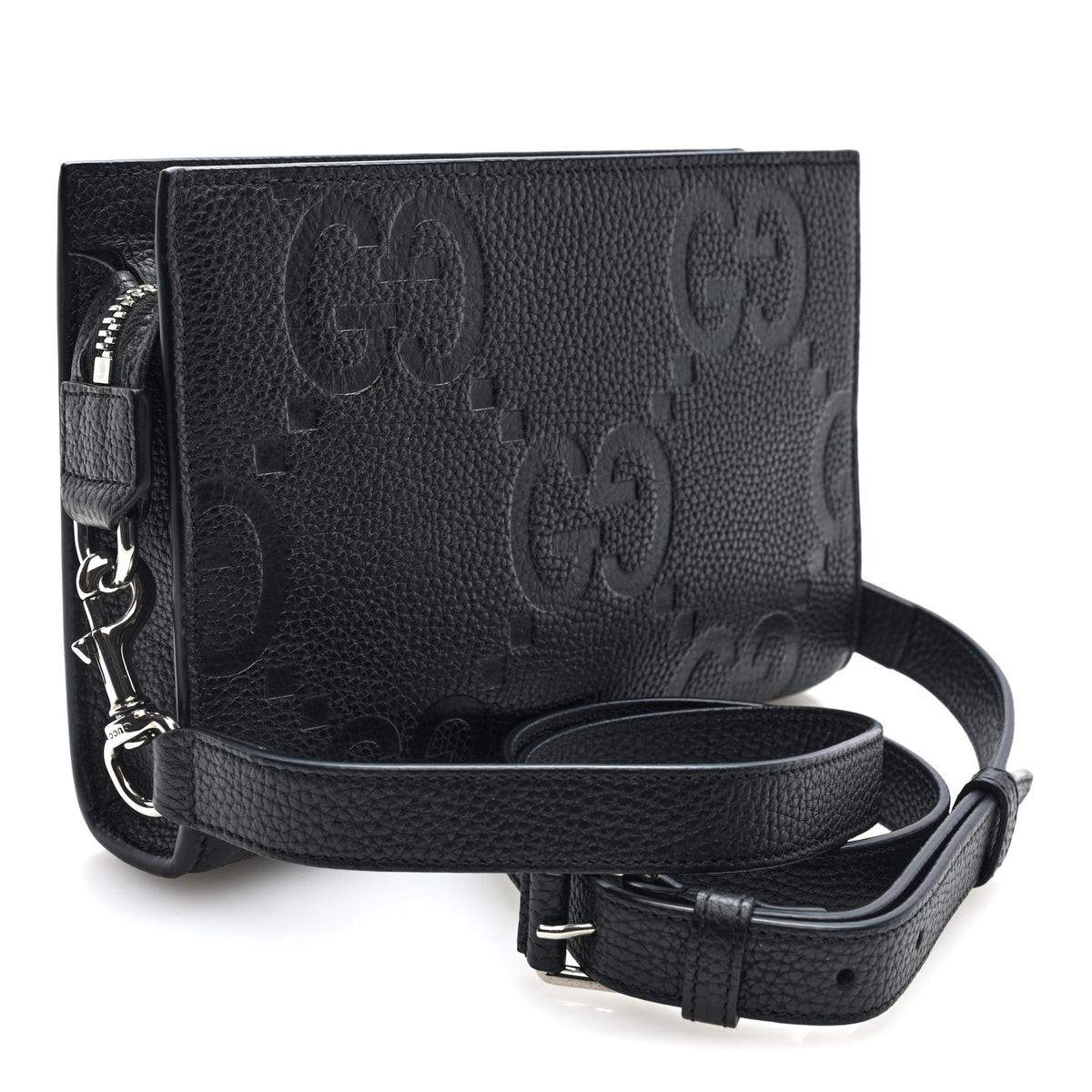 Gucci Monogram Jumbo GG Textured Dollar Calfskin Crossbody Bag Black 2 of 9