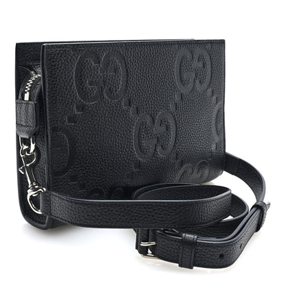Gucci Monogram Jumbo GG Textured Dollar Calfskin Crossbody Bag Black 2 of 9