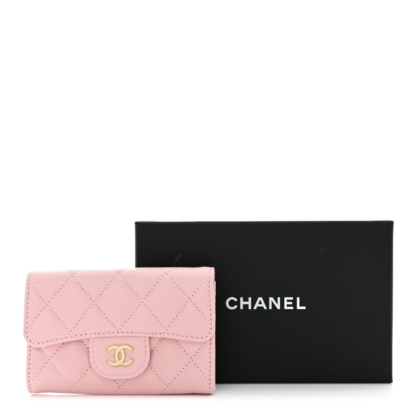 Caviar Quilted Flap Card Holder Wallet Light Pink