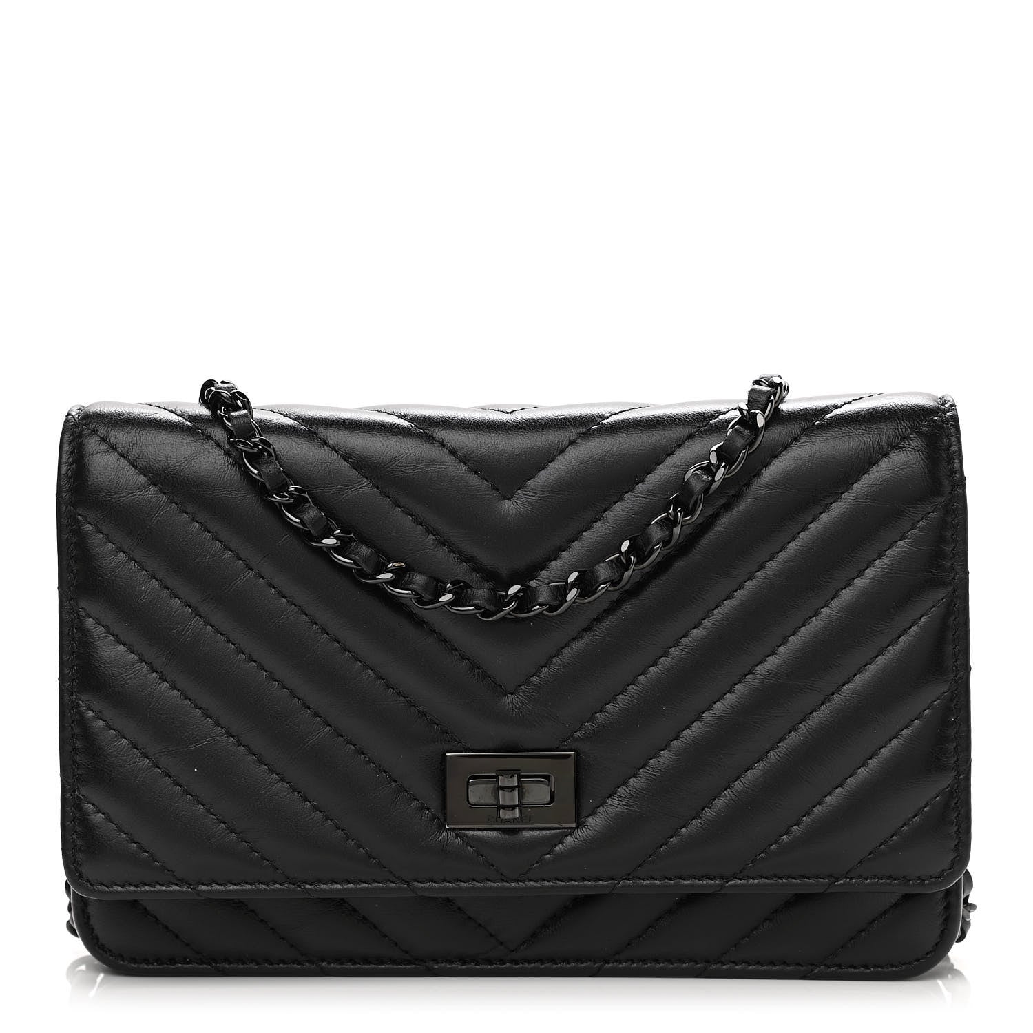 Chanel Aged Calfskin Chevron Quilted Reissue Wallet On Chain WOC So Black 1 of 15